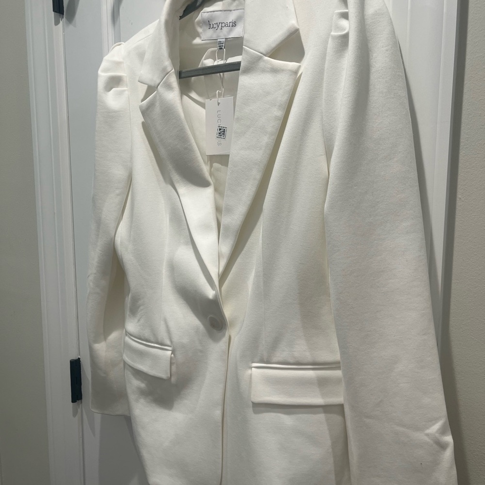Lucy Paris White Single-Button Notch Lapel Blazer